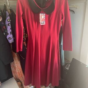 Pinup Couture Red Dress with Black Collar and Matching Mask
